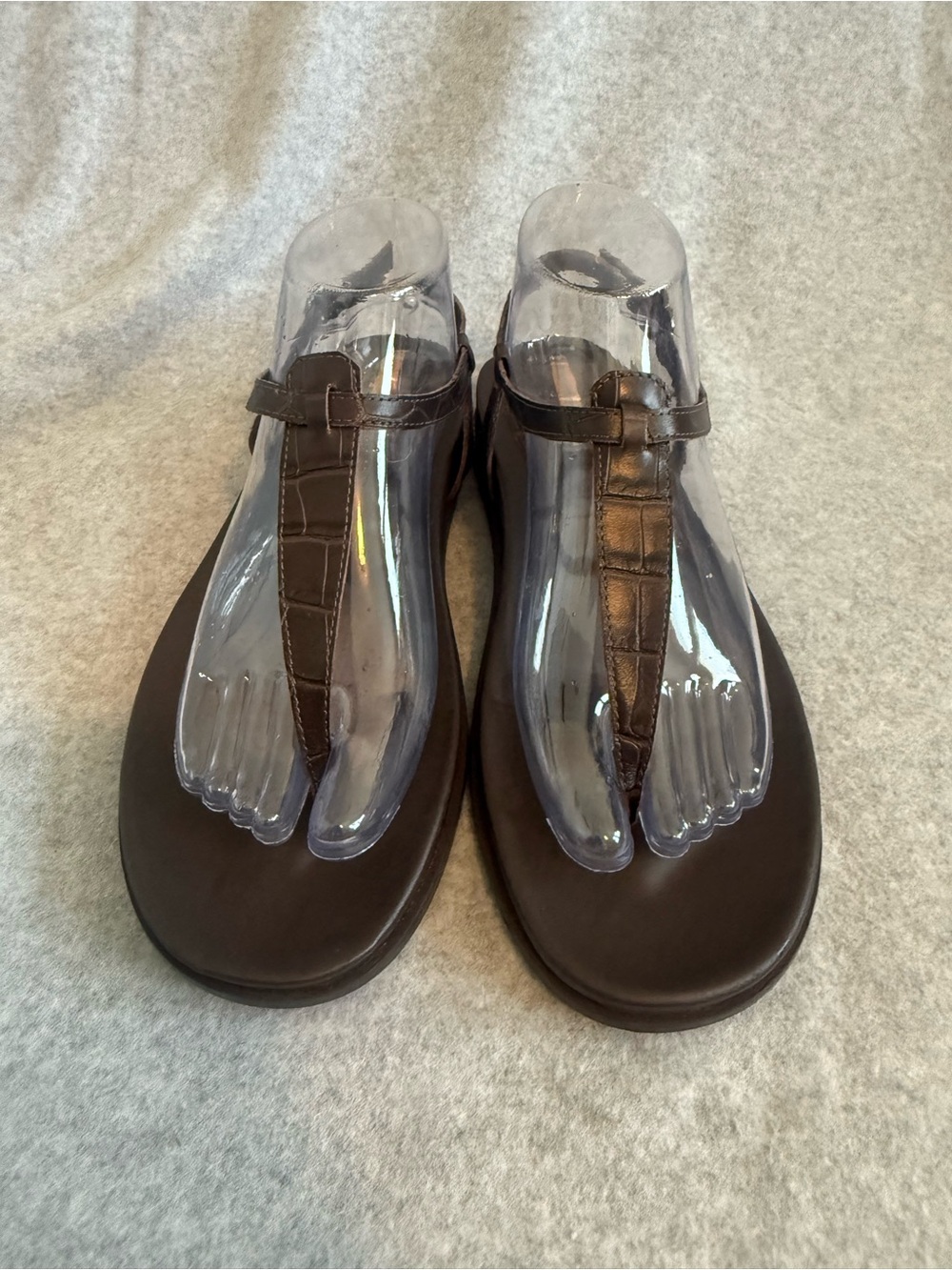 Sam Edelman Dark Brown Croc-Embossed T-Strap Sandals